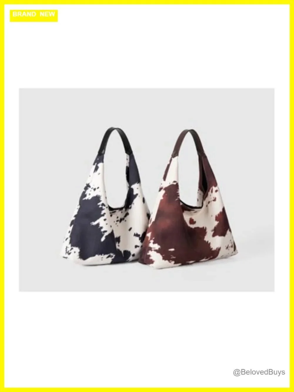 Suede Brown Cow Print Hobo Tote Bag Large Capacity Fall Purse